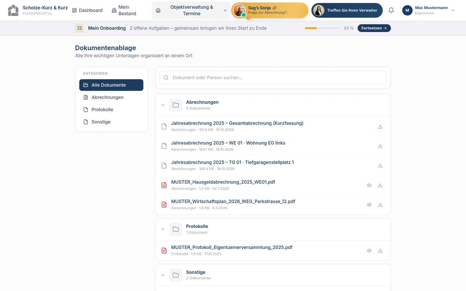 Kundenportal – Dokumentenablage mit Abrechnungen und Protokollen