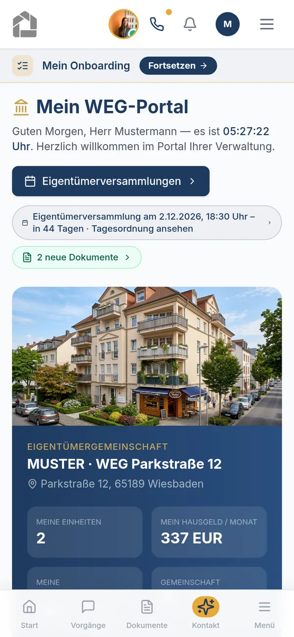 Kundenportal auf dem Smartphone – Dashboard