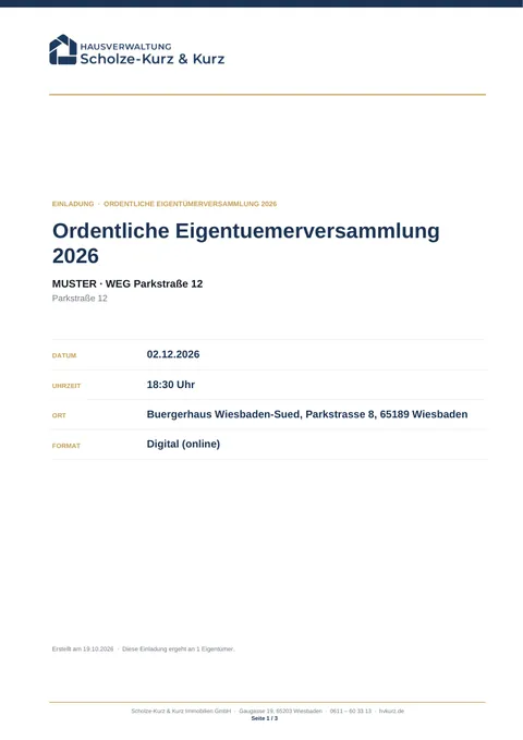 Muster: Einladung zur Eigentümerversammlung (PDF, erste Seite)