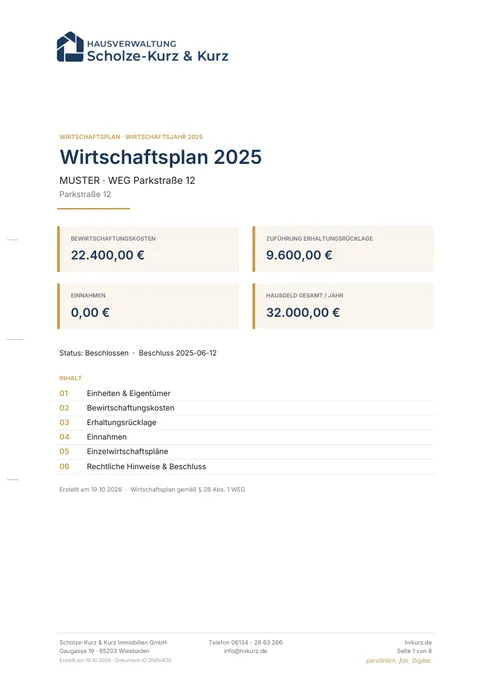 Muster: Wirtschaftsplan (PDF, erste Seite)